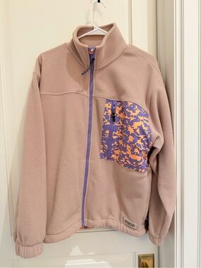 TNA Taupe Fleece Jacket with Purple & Orange Pocket